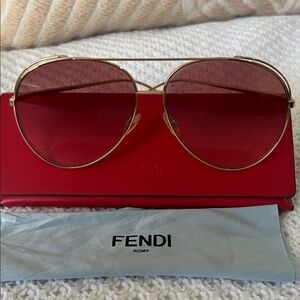 Fendi Women's Red and Gold Aviator Sunglasses FF 0286/S